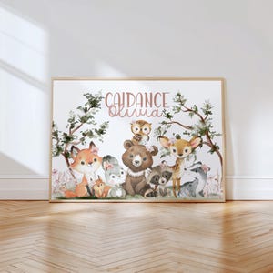 Personalized Baby Name Print | Woodland Animal Nursery Art | Custom Name | Bear Prints | Forest Playroom Decor | Digital Download