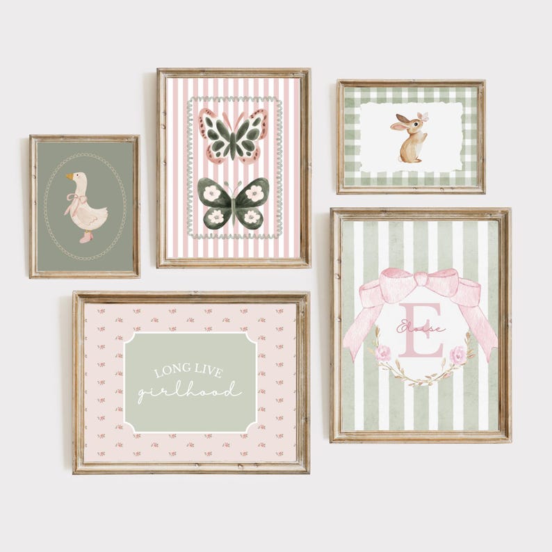 Vintage Girl Nursery Wall Art Set, Pink Sage Prints - Etsy