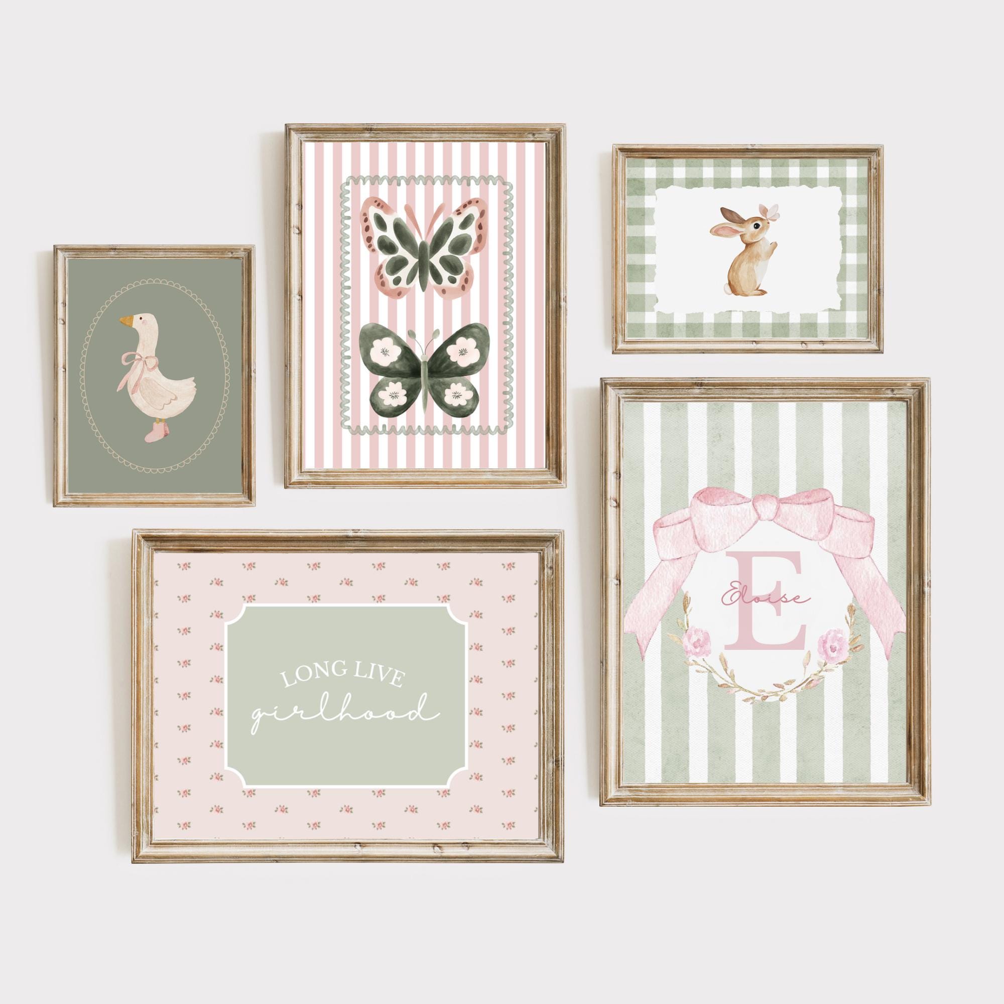 Vintage Girl Nursery Wall Art Set, Pink Sage Prints - Etsy
