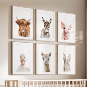 Farm Animal Nursery Prints, Set Of 6, Farm Theme Nursery Decor, Wall Art, Animal Pictures, Barn Yard Animals Prints, Country home decor
