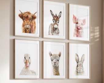 Farm Animal Nursery Prints: Set of 6, Country Home Decor (Digital Download)