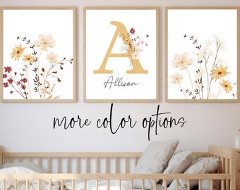 Wildflower Set of 3 Nursery Decor, Printable Custom Floral Room Wall ...