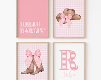 Cowgirl Hat and Boots Nursery Art: Pink Bow Decor