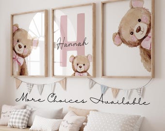 Láminas personalizadas de osita para guardería, arte mural con nombre personalizado (descarga digital)