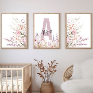 Floral Nursery Prints - Dusty Pink Wildflower Wall Art for Little Girls - Sweet Digital Download Decor