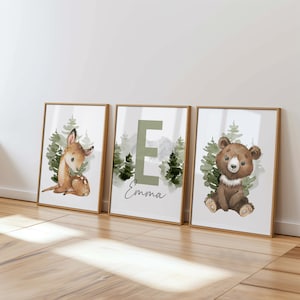 Woodland kinderkamerdecoratieset - dierenprints bos - muurkunst kinderkamer - DIGITALE DOWNLOAD