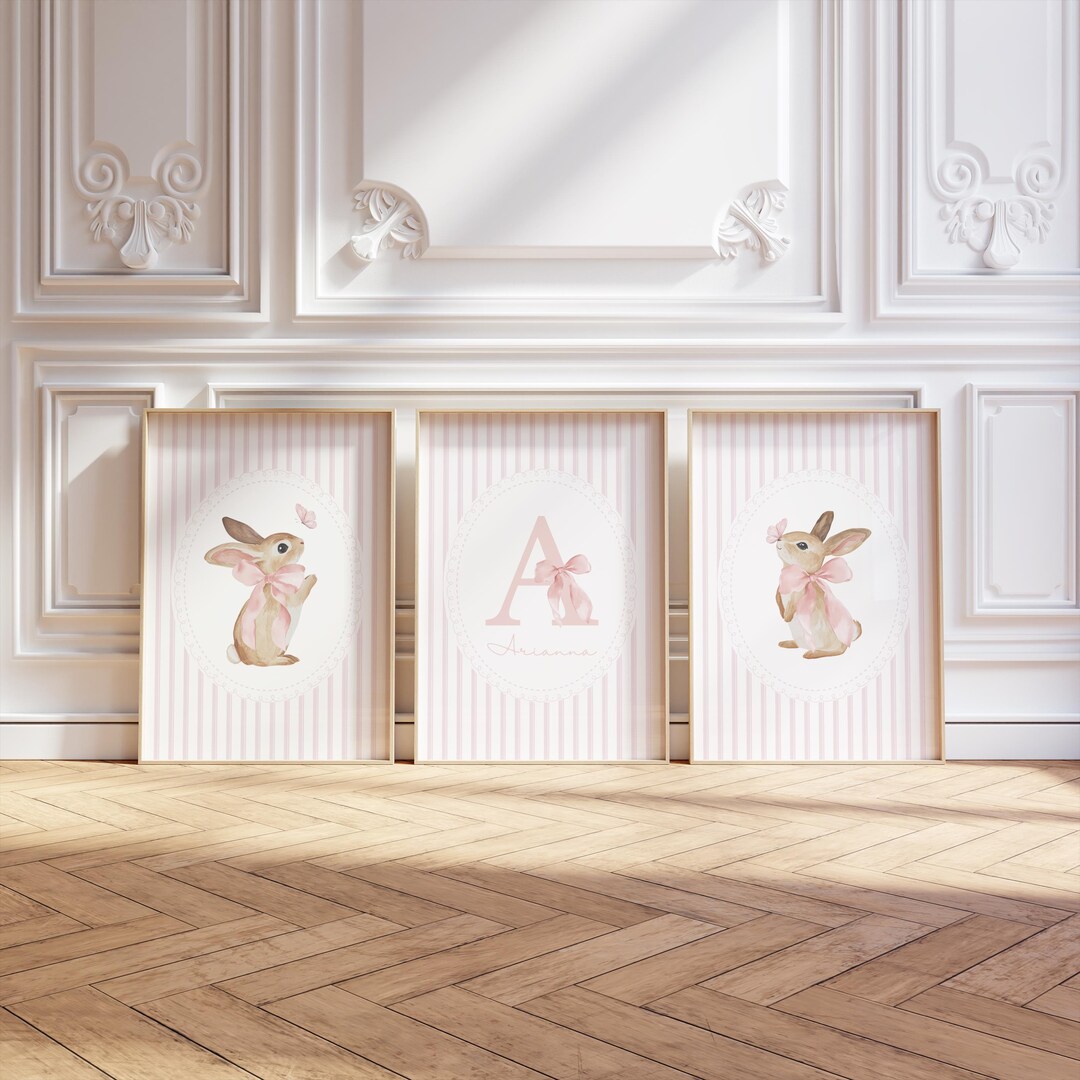 Bunny Nursery Art – Custom Name, Pink Baby Girl Decor - Etsy