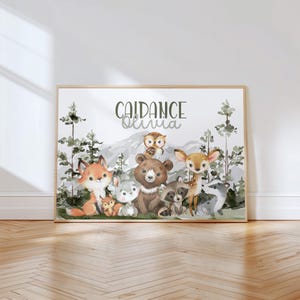Personalized Baby Name Print | Woodland Animal Nursery Art | Custom Name | Bear Prints | Forest Playroom Decor | Digital Download