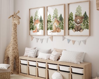 Woodland Nursery Decor Set - Forest Animal Prints - Nursery Wall Art
