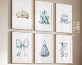 Princess Nursery Prints: Blue Fairytale Castle Wall Art