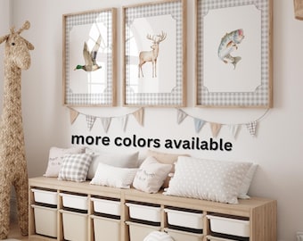 Hunting Nursery Prints Set – Duck, Deer, Fishing Decor