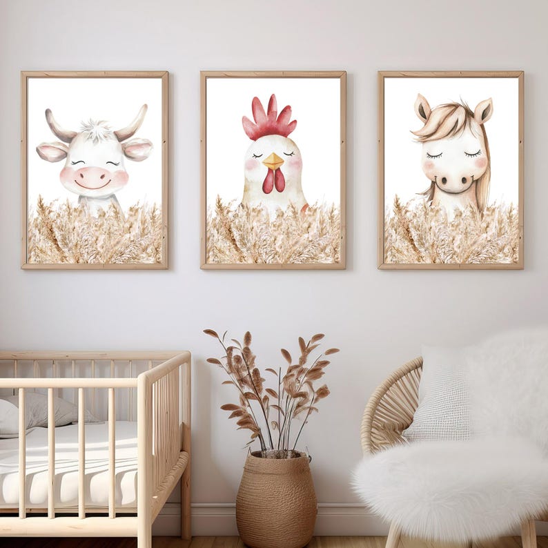 Farm Animal Nursery Prints, Set of 3, Kids Room Decor - Etsy