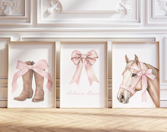 Pink Coquette Cowgirl Kinderzimmer Set: Pferd, Stiefel, personalisierter Druck