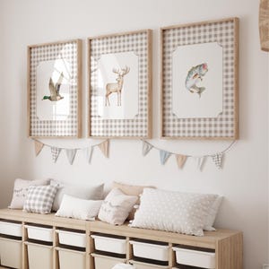 Kinderzimmer Poster: Ente, Hirsch, Fischen Poster (Digitaler Download)