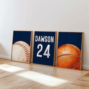 Sports Balls Nursery Decor - Set of 3 Digital Prints, Boy&#39;s Room Wall Art, Soccer Baseball Football, Baby Shower Gift Set, Digital Prints