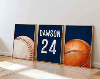 Sports Nursery Decor: Baseball, Basketball, Football Prints (Set of 3) (Digital Prints)