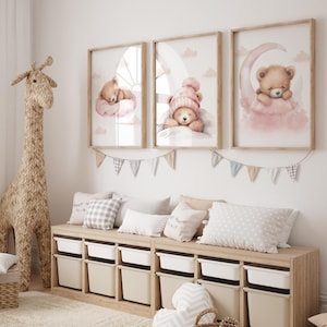Art mural fille déco chambre d'enfant, impression chambre d'enfant ours, art rose pour chambre d'enfant, art mural chambre d'enfant ours, ours en peluche, décoration murale pour chambre d'enfant, TÉLÉCHARGEMENT NUMÉRIQUE