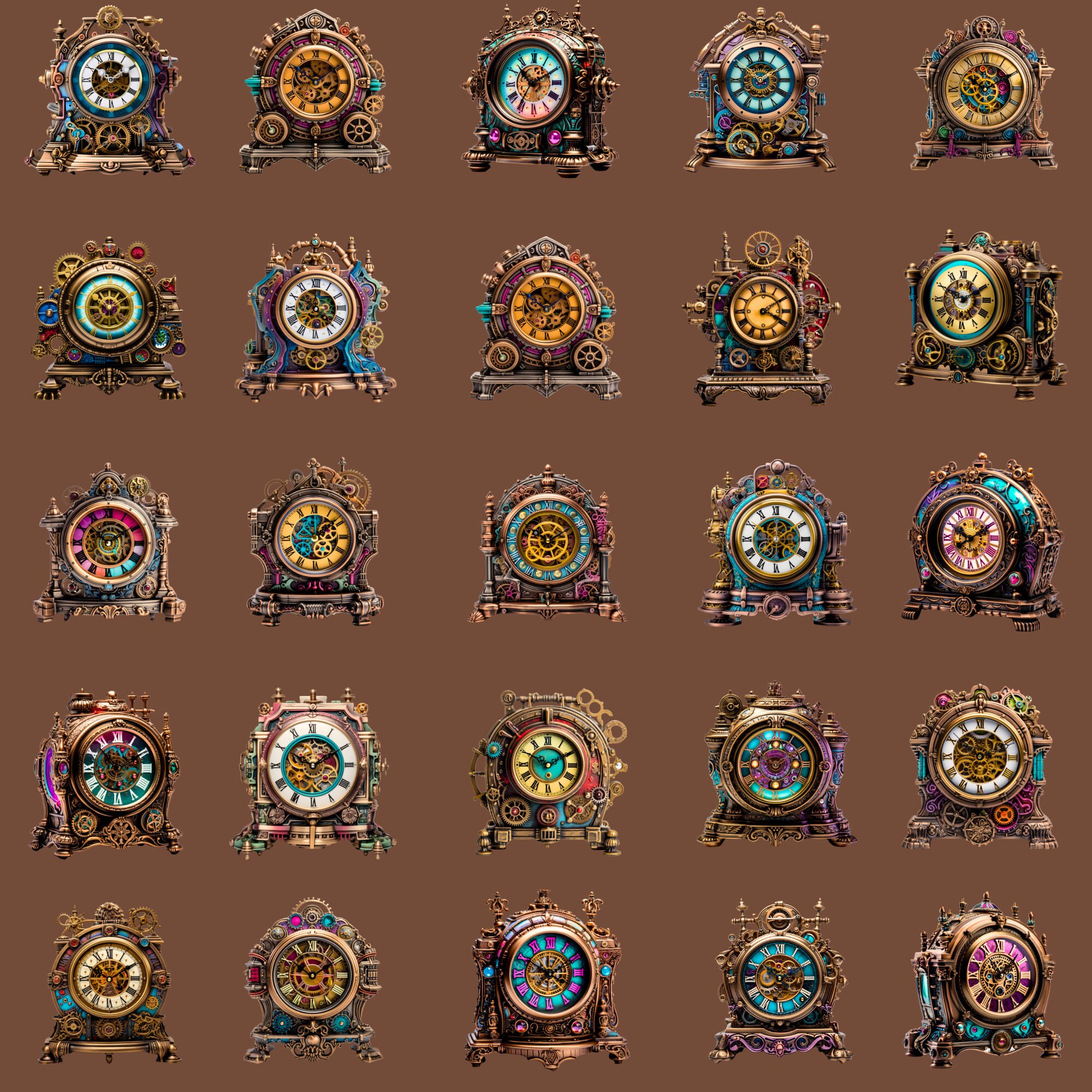 Steampunk Vintage Table Clock Clipart Bundle! Metal Edition - Etsy