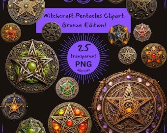 Paquete de imágenes prediseñadas del pentáculo de brujería, edición bronce