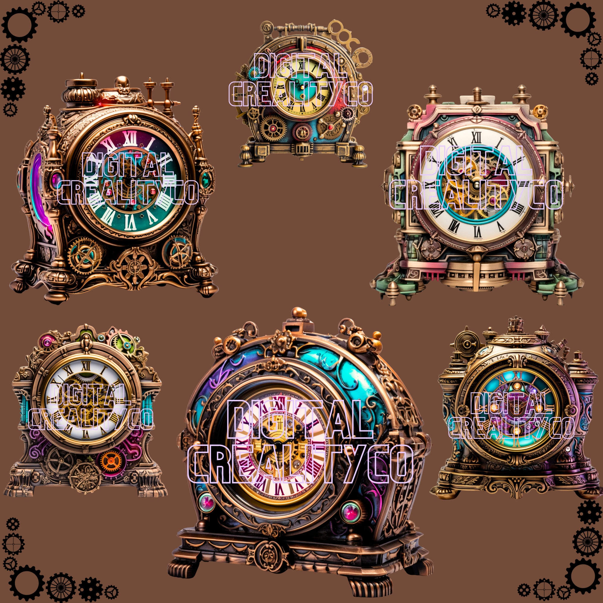 Steampunk Vintage Table Clock Clipart Bundle! Metal Edition - Etsy