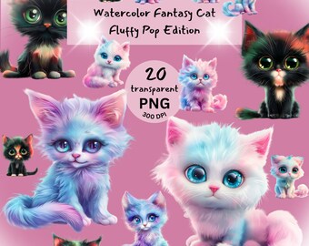 Pacote de clipart de gatos de fantasia em aquarela, edição fofa!