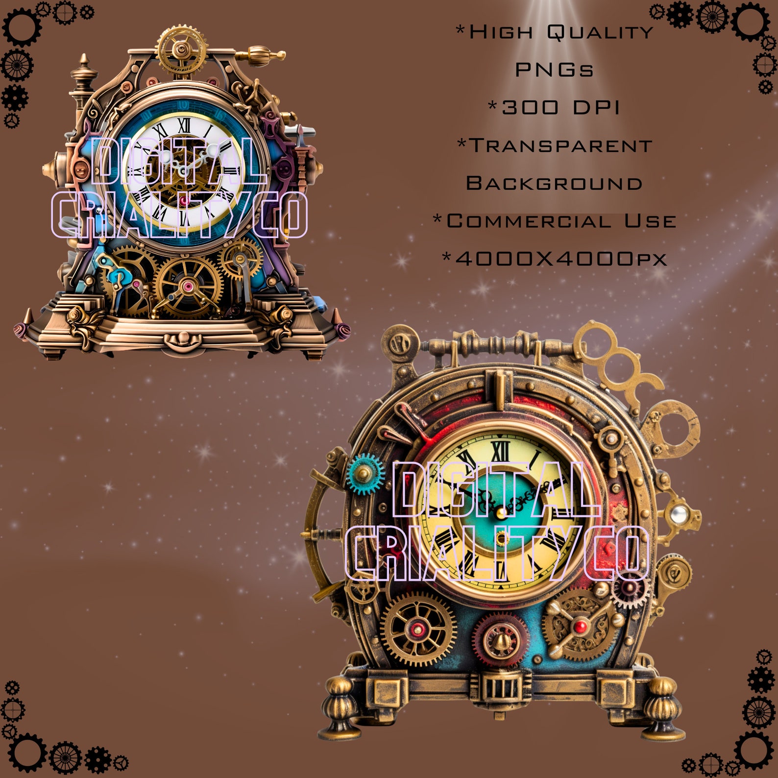 Steampunk Vintage Table Clock Clipart Bundle! Metal Edition - Etsy