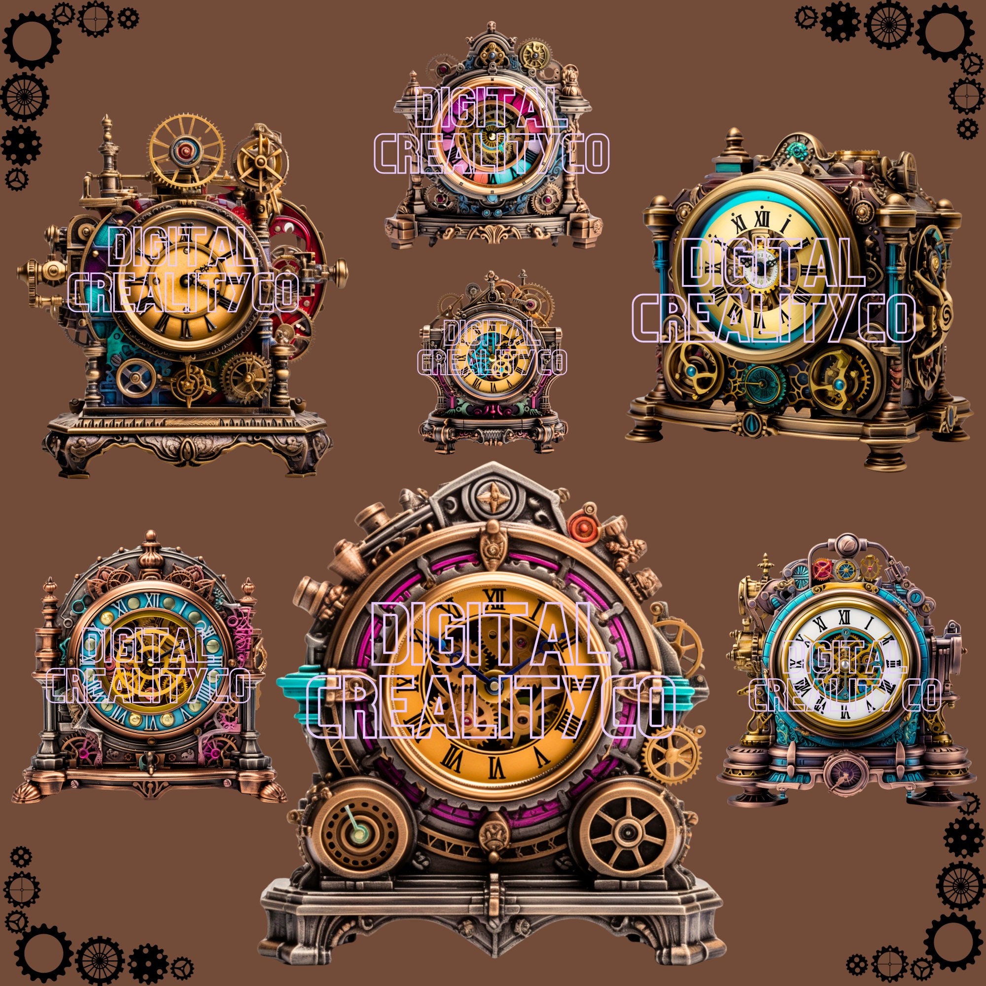 Steampunk Vintage Table Clock Clipart Bundle! Metal Edition - Etsy