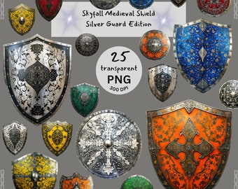 Skyfall Mittelalter Schild Clipart Bundle Silber Wächter Edition