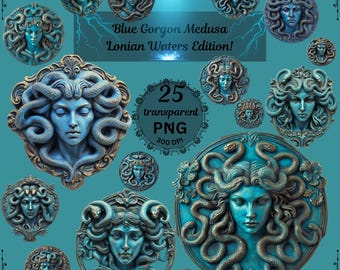 Blue Gorgon Medusa Clipart Bundle Lonian Waters Edition!