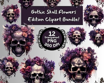 Gothic Skull Clipart Bundle Flowers Edition