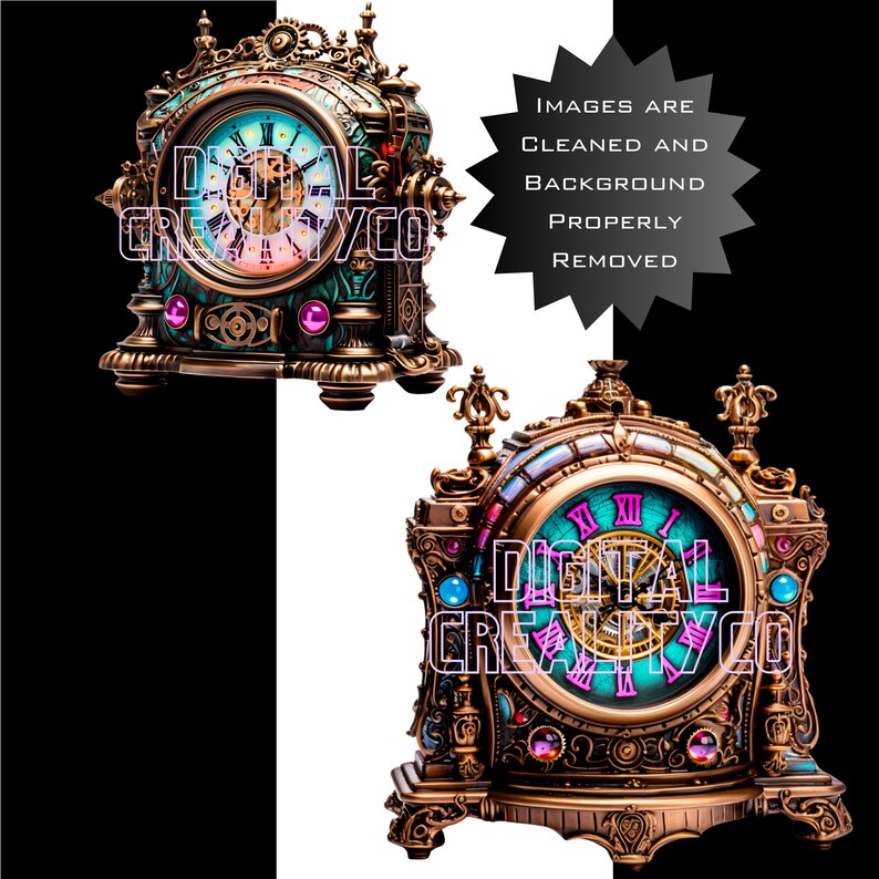 Steampunk Vintage Table Clock Clipart Bundle! Metal Edition - Etsy