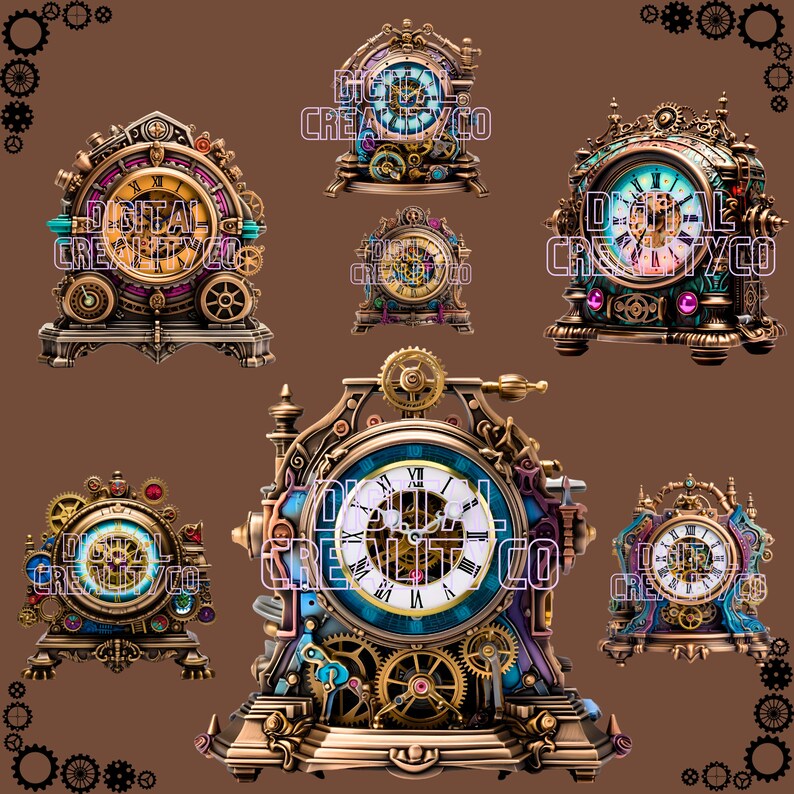 Steampunk Vintage Table Clock Clipart Bundle! Metal Edition - Etsy