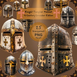 Puede incluir: Una colección de 25 cascos vintage de los Caballeros Templarios, edición de la Cruzada del siglo XIII. Los cascos están hechos de metal y tienen un aspecto desgastado y envejecido. Presentan un diseño de cruz y son perfectos para la recreación histórica o el cosplay.