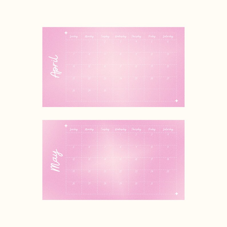 2024 Calendar Monthly Planner Aesthetic Pink Gradient Printable Digital