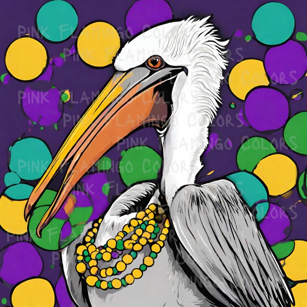 Mardi Gras SVG, Mardi Gras Palican SVG, Pelican SVG, Mardi Gras beads svg, Purple and Gold Pelican svg, Louisiana Pelican svg