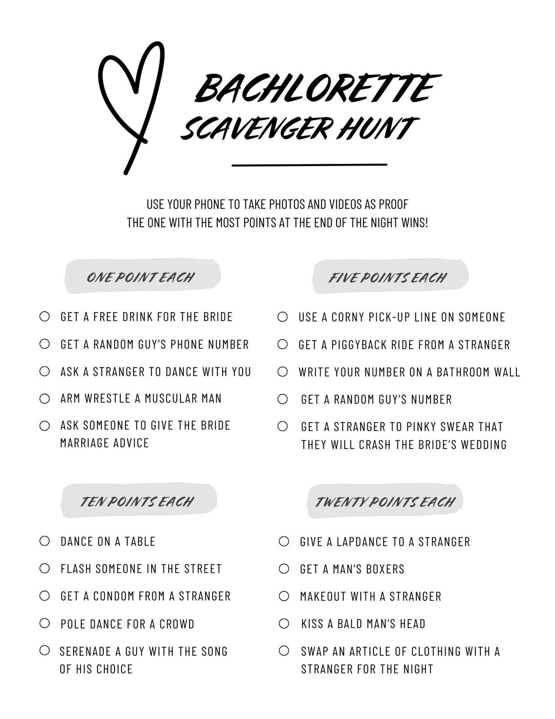 Bachelorette Scavenger Hunt - Etsy