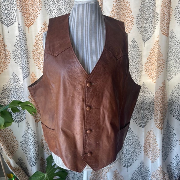 Vintage Brown Leather Vest sz. 48