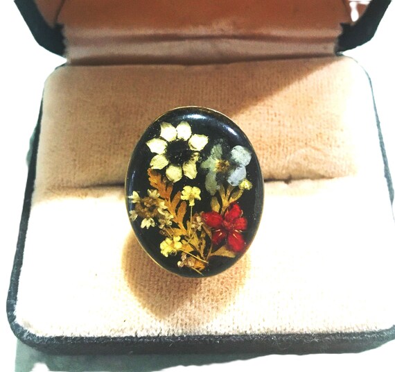Hand Made Real Pressed Flowers on Silver Ring. Ta… - image 1