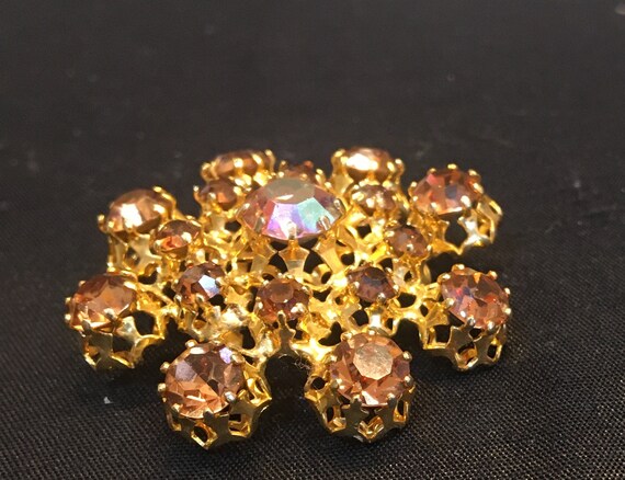 Austrian Amber Rhinestone and Gold Dome shaped Br… - image 6