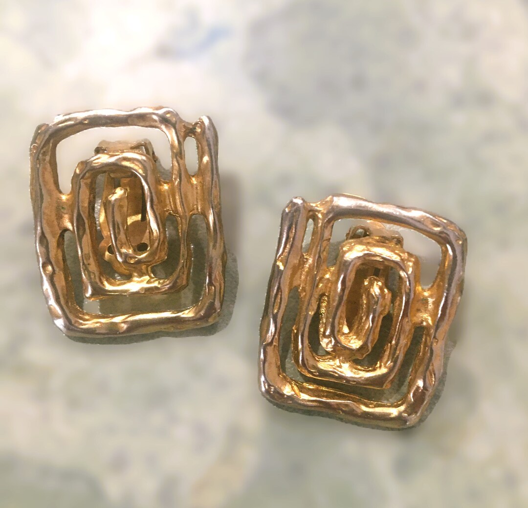 Retro Line Square Geometric Earrings - Gold