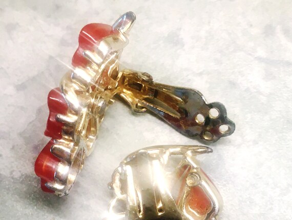 Coral colored Orange and Gold Leaf Design Earring… - image 3