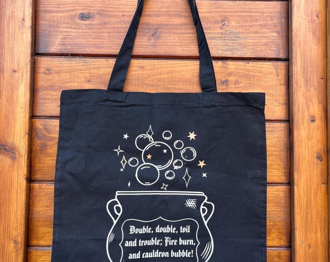 Macbeth  “Double double toil and trouble” 100% Black Cotton Tote Bag -  (negative space design)