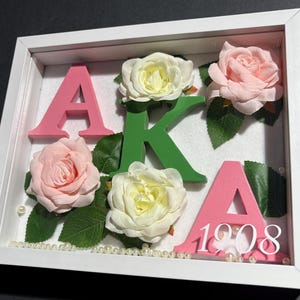 AKA Sorority Shadow Box|Ivy & Rose Floral Keepsake| Pink Green Decor|Sorority Gift for Her|AKA Sisterhood Tribute|Customizable|Personalized