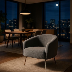Sillón futurista moderno de terciopelo negro para sala de estar, apartamento o espacio habitable moderno.