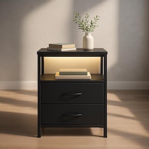 Black /White Modern RGB LED Bedside Table Drawer Nightstand