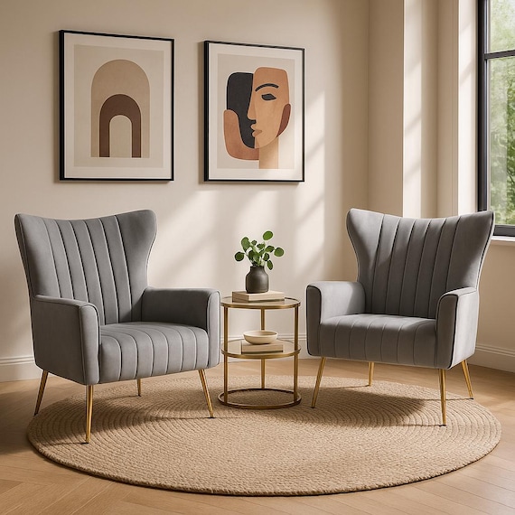 Small Velvet Armchair Accent Chair Solid Wood High Back