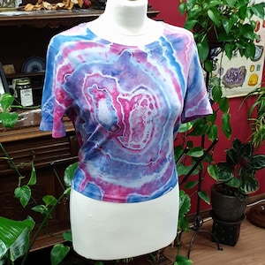 Tie Dye Crop Top L - Ice Dye Geode Agate Batik - crop shirt croptop - hand dyed - unique piece