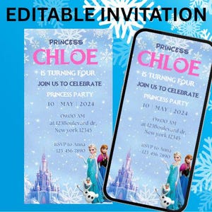 Frozen 4th Birthday Invitation: Elsa & Anna Theme (Editable Template)