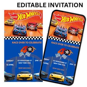 Hot Wheels Geburtstagseinladung, Hot Wheels Geburtstagseinladung digital Hot Wheels Rennauto-Geburtstagsfeier bearbeitet werden