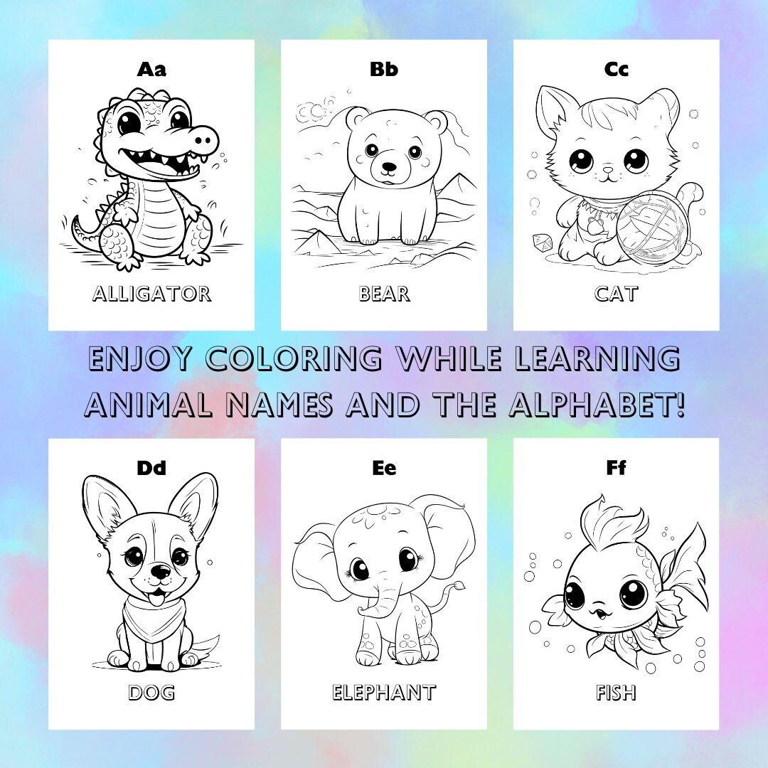 Cute Animals Alphabet Coloring Pages, Cute Animals Coloring, Alphabet